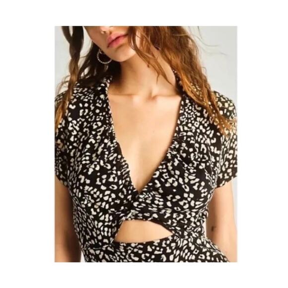 NWT Free People Marsaille Mini Wrap Dress size L Black Animal Print Cut Out - Picture 2 of 13